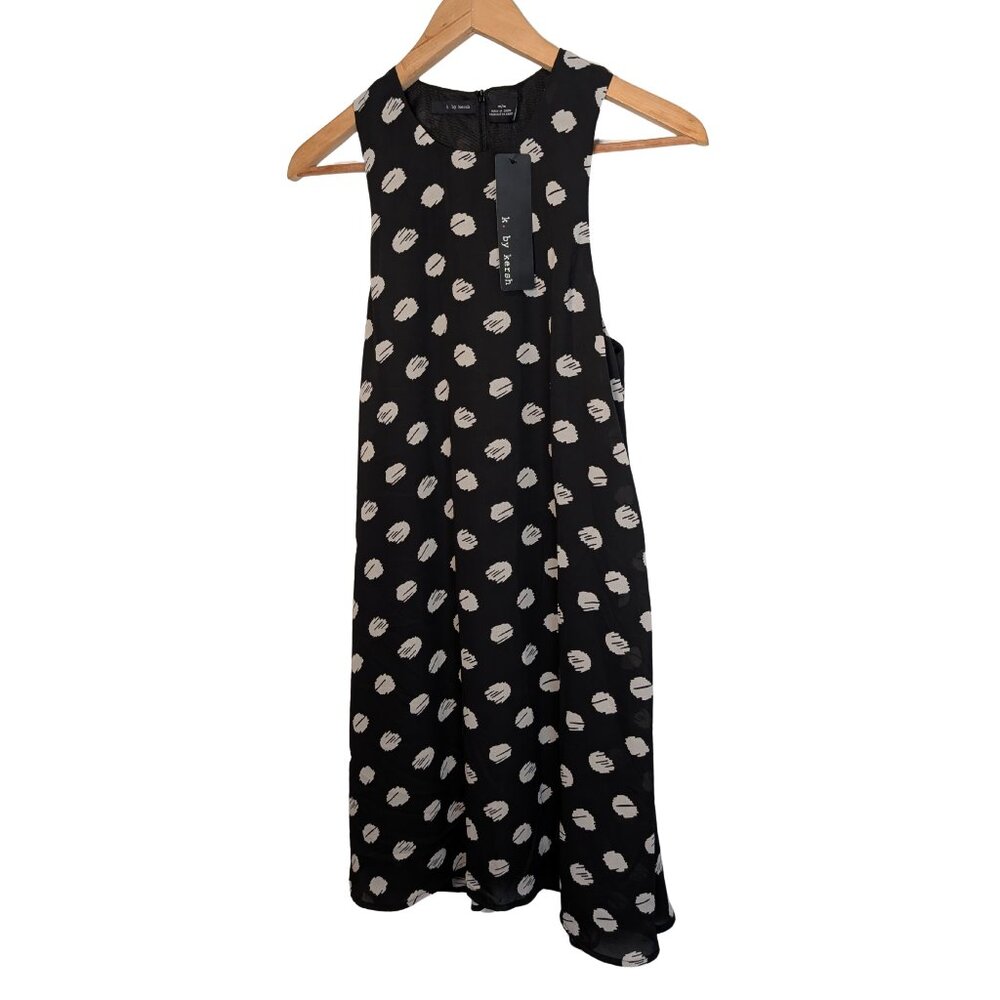 K by Kersh Black Cream Polka Dot Sleeveless Dress Womens Size Medium NWT New